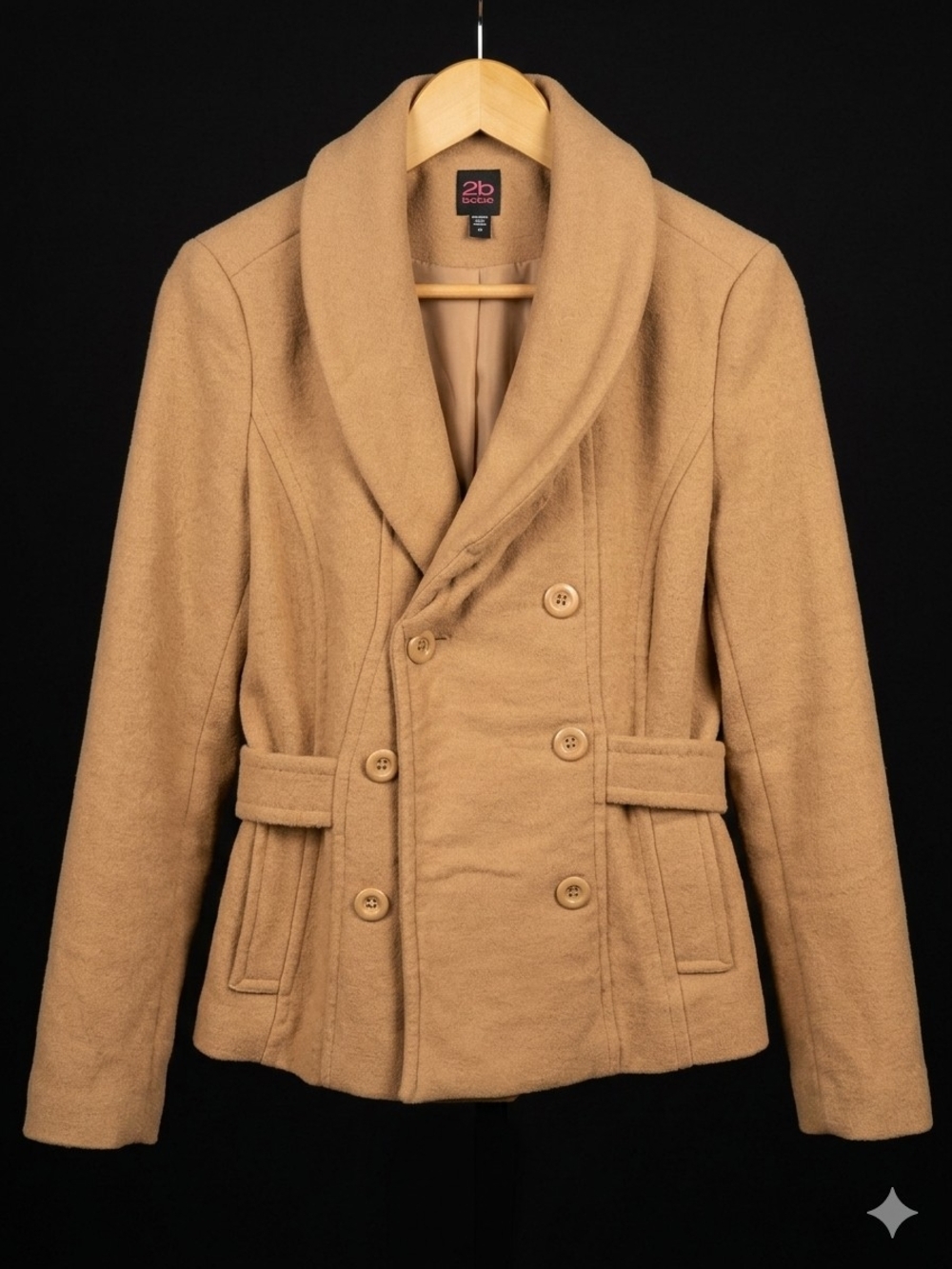 2B Bebe Tan Double-Breasted Wool Peacoat